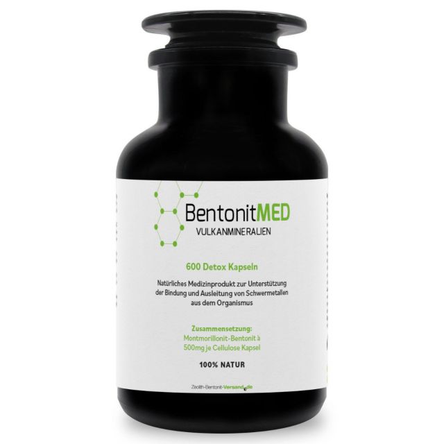 BentonitMED 600 capsule detox in Vetro violetto Miron, dispositivo medico con certificato CE
