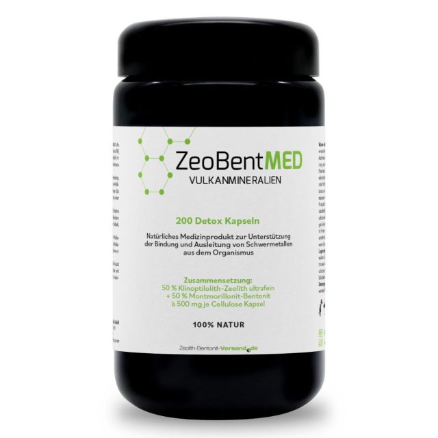 ZeoBentMED 200 capsule detox in Vetro violetto Miron, dispositivo medico con certificato CE